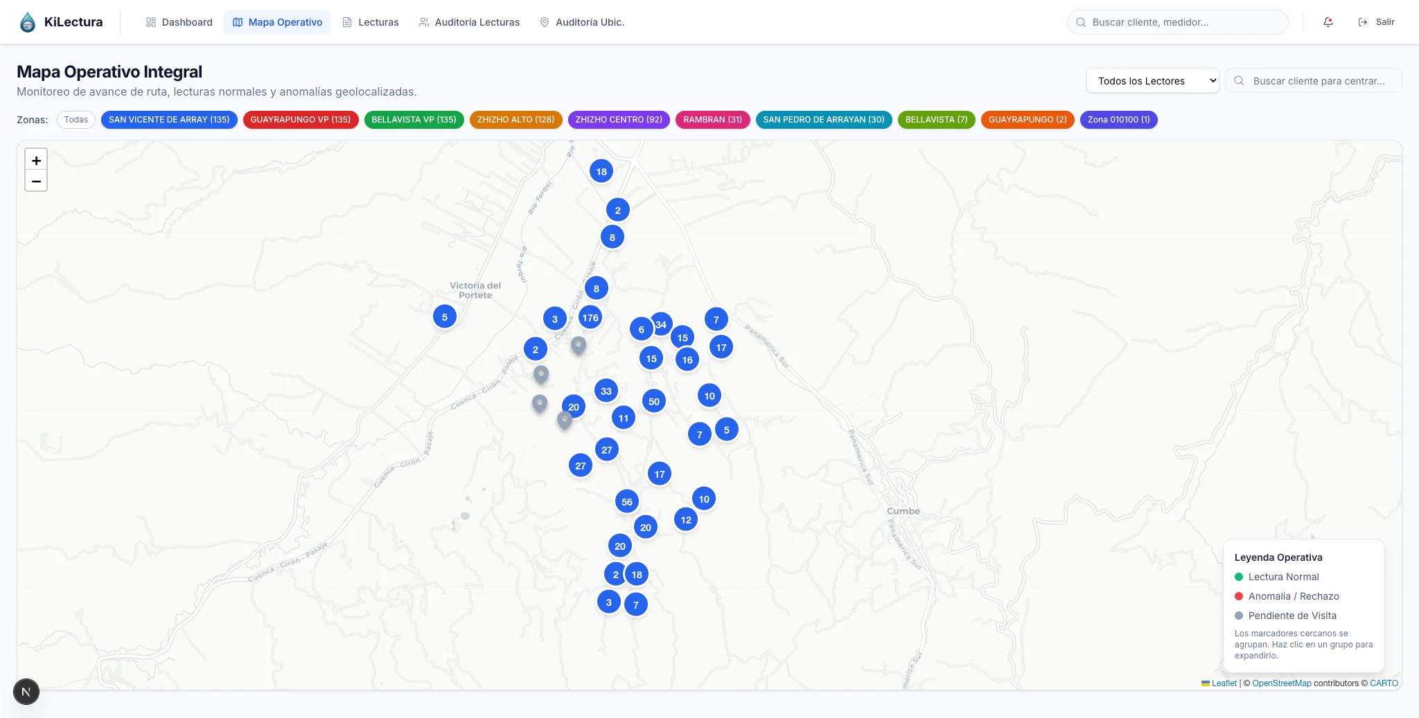Mapa Operativo Integral - Tracking GPS de rutas de lectura